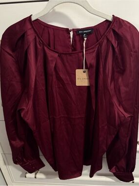 Blu Pepper Burgundy Pleated Long Sleeve Blouse